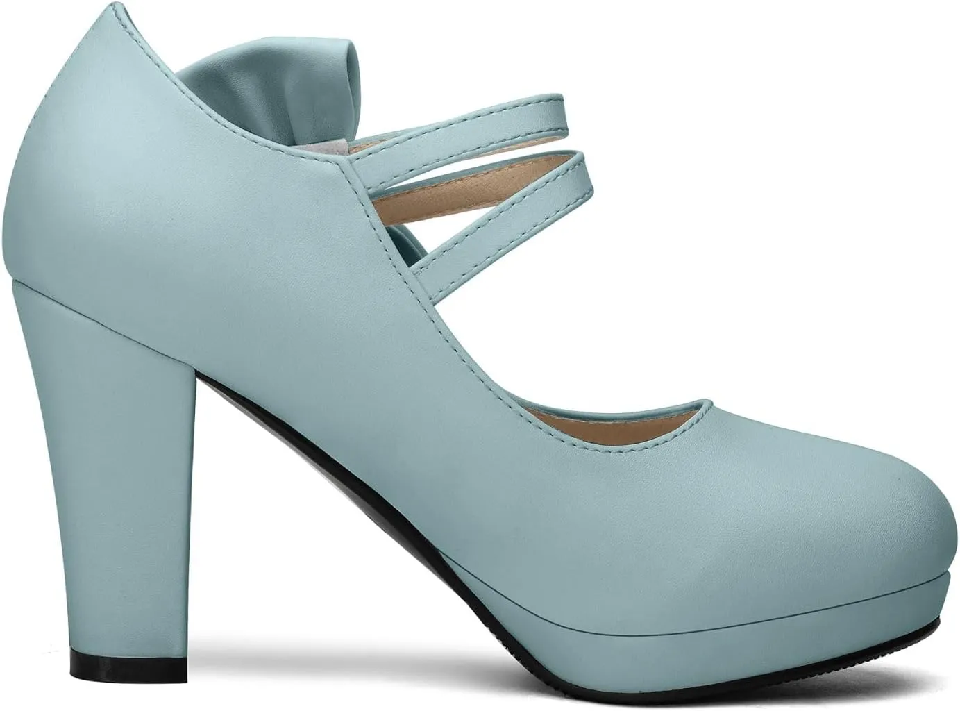 100FIXEO Chic Block High Heel Mary Jane Shoes Women Heels and Pumps Ladies Sweet Ankle Strap Dress Pumps Hook and Loop Bow Heels Closed Toe