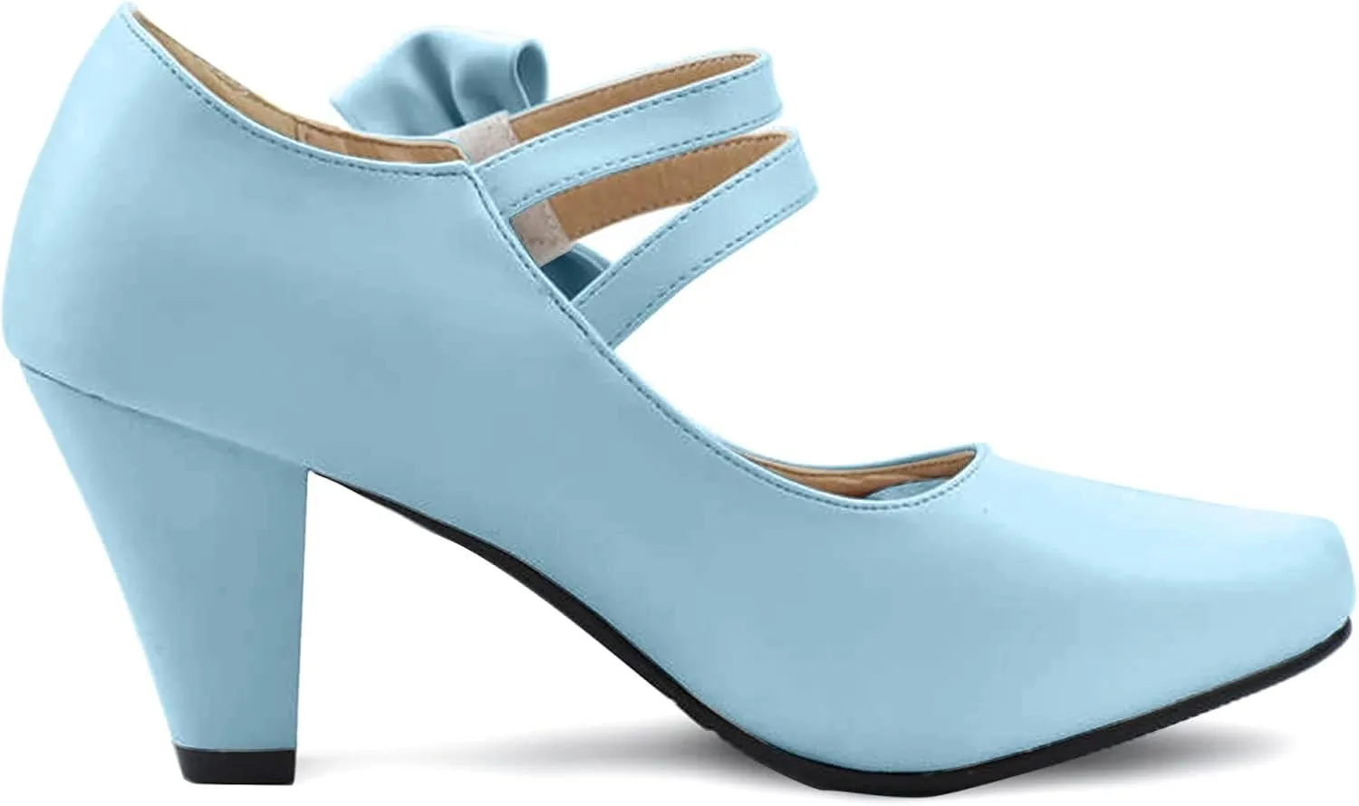 100FIXEO Chic Block High Heel Mary Jane Shoes Women Heels and Pumps Ladies Sweet Ankle Strap Dress Pumps Hook and Loop Bow Heels Closed Toe