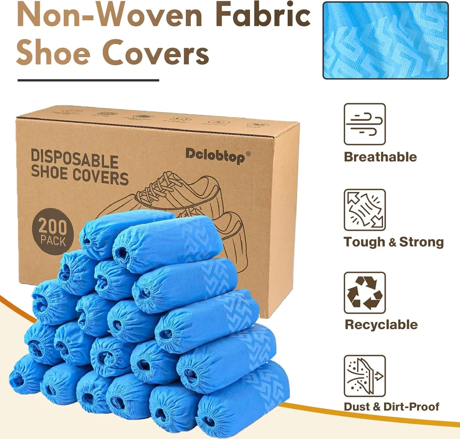 200Pack Blue Recycable Shoe Covers Disposable -Non-Slip Shoe Covers for Indoors Reusable, Durable, Breathable Booties for Shoe Covers, 2 Size Fits Up To 12 US Men and 13 US Women Size, Blue