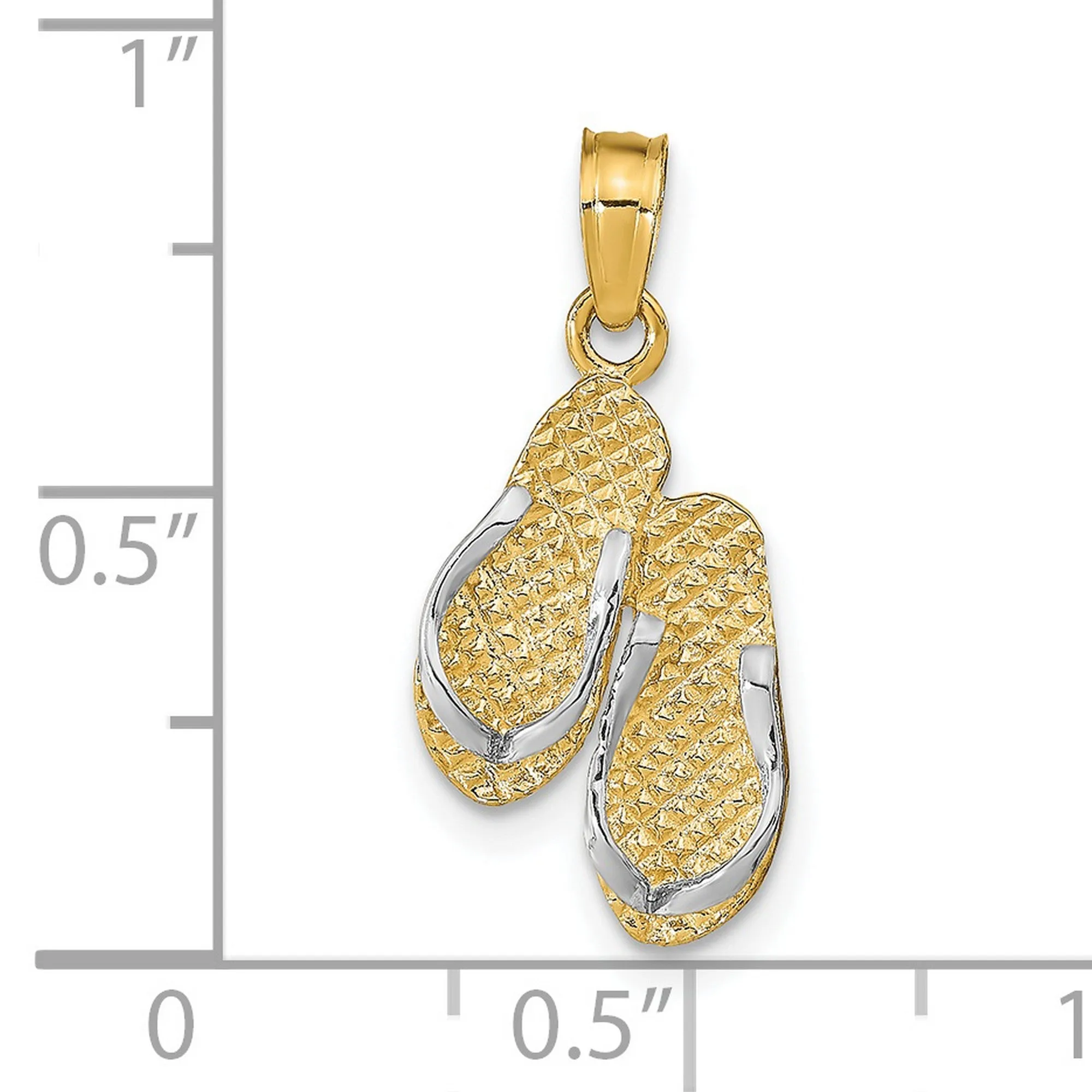 3-D HAWAII Double Flip-Flop Charm Pendant in Real 14k Multi-Tone Gold