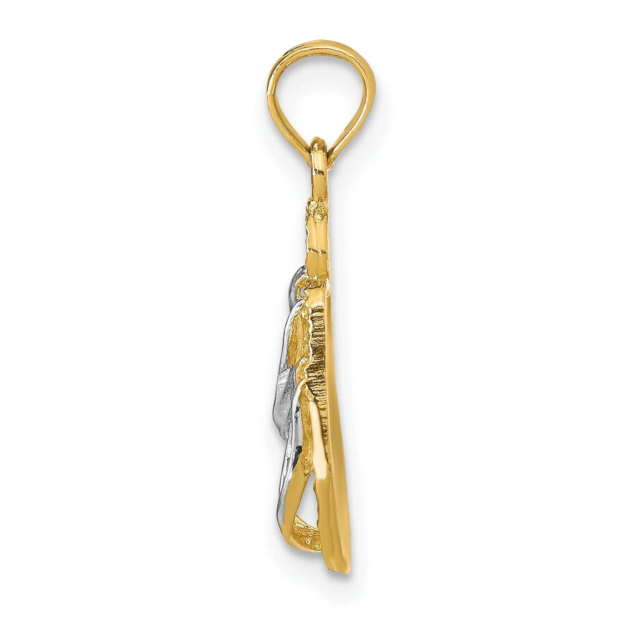 3-D HAWAII Double Flip-Flop Charm Pendant in Real 14k Multi-Tone Gold