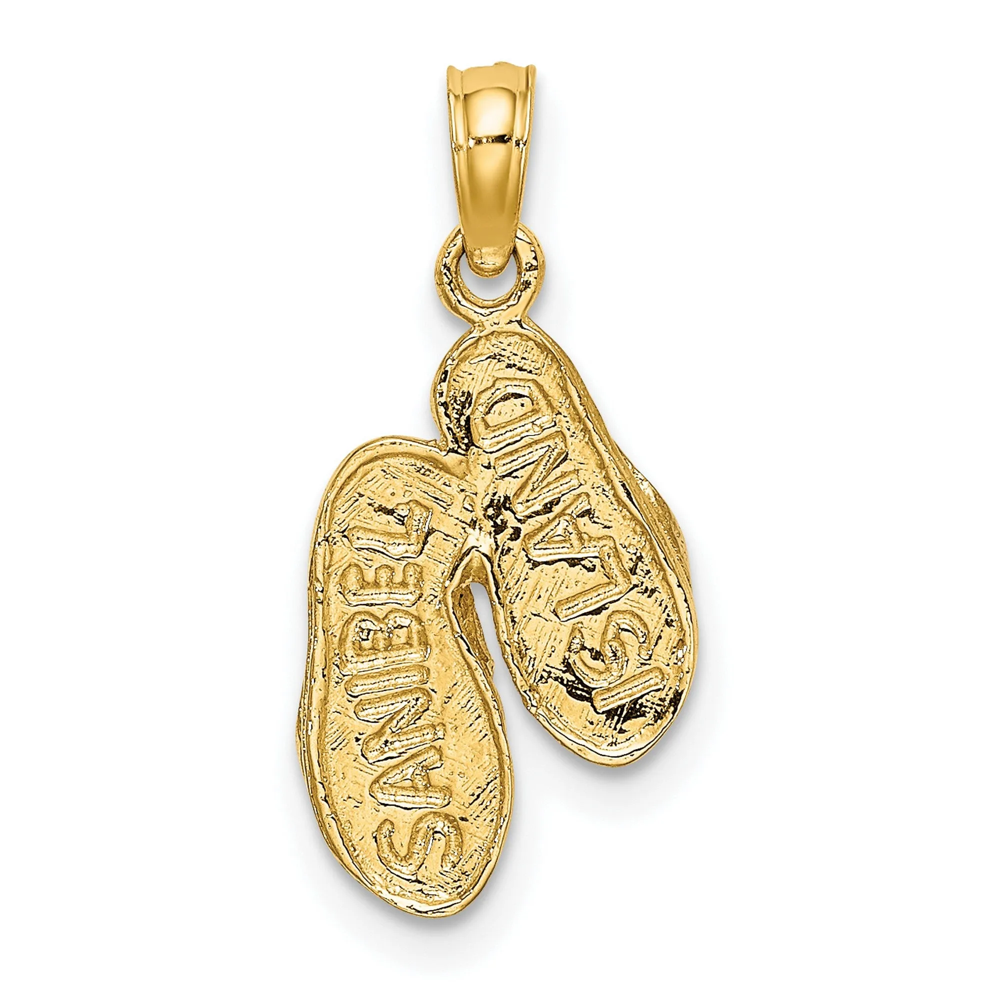 3-D SANIBEL ISLAND Double Flip Flop Charm Pendant in Real 14k Multi-Tone Gold