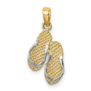 3-D SANIBEL ISLAND Double Flip Flop Charm Pendant in Real 14k Multi-Tone Gold