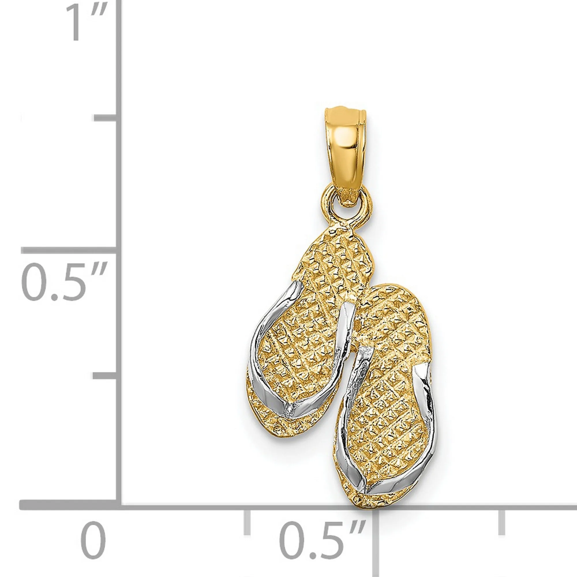 3-D SANIBEL ISLAND Double Flip Flop Charm Pendant in Real 14k Multi-Tone Gold