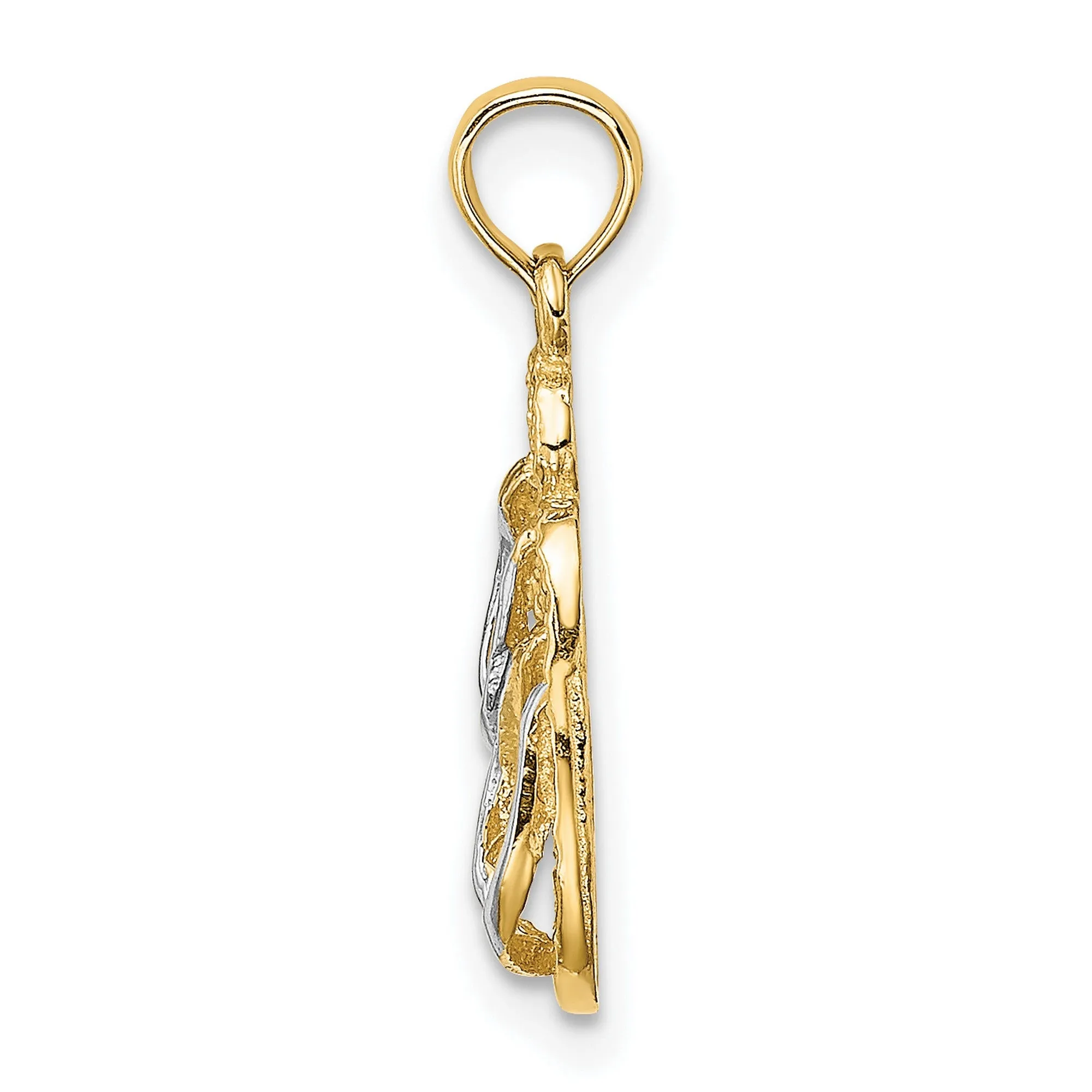 3-D SANIBEL ISLAND Double Flip Flop Charm Pendant in Real 14k Multi-Tone Gold