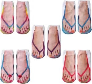 5 Pair Manicure Print Socks Flip Flop Print Socks 3D Pattern Socks Casual Personalized Flip Flop Socks Low Cut Ankle Socks