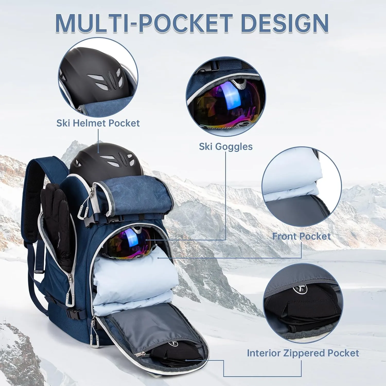 50L Ski Travel Backpack for Skis, Snowboard & Accessories, Waterproof Padded Boot Bag