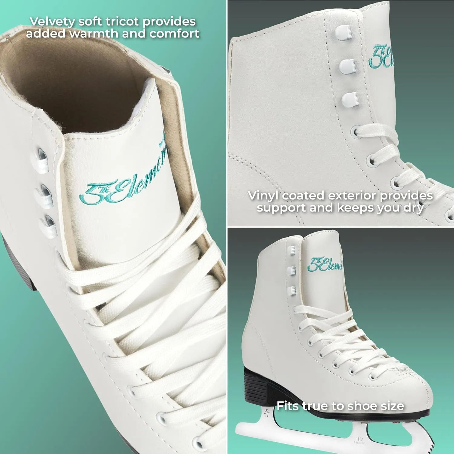5th Element Grace Ice Skates for Women - Comfortable Figure Skates with Velvety Soft Tricot/Fleece-Lining - Stylish Women's Ice Skating Shoes