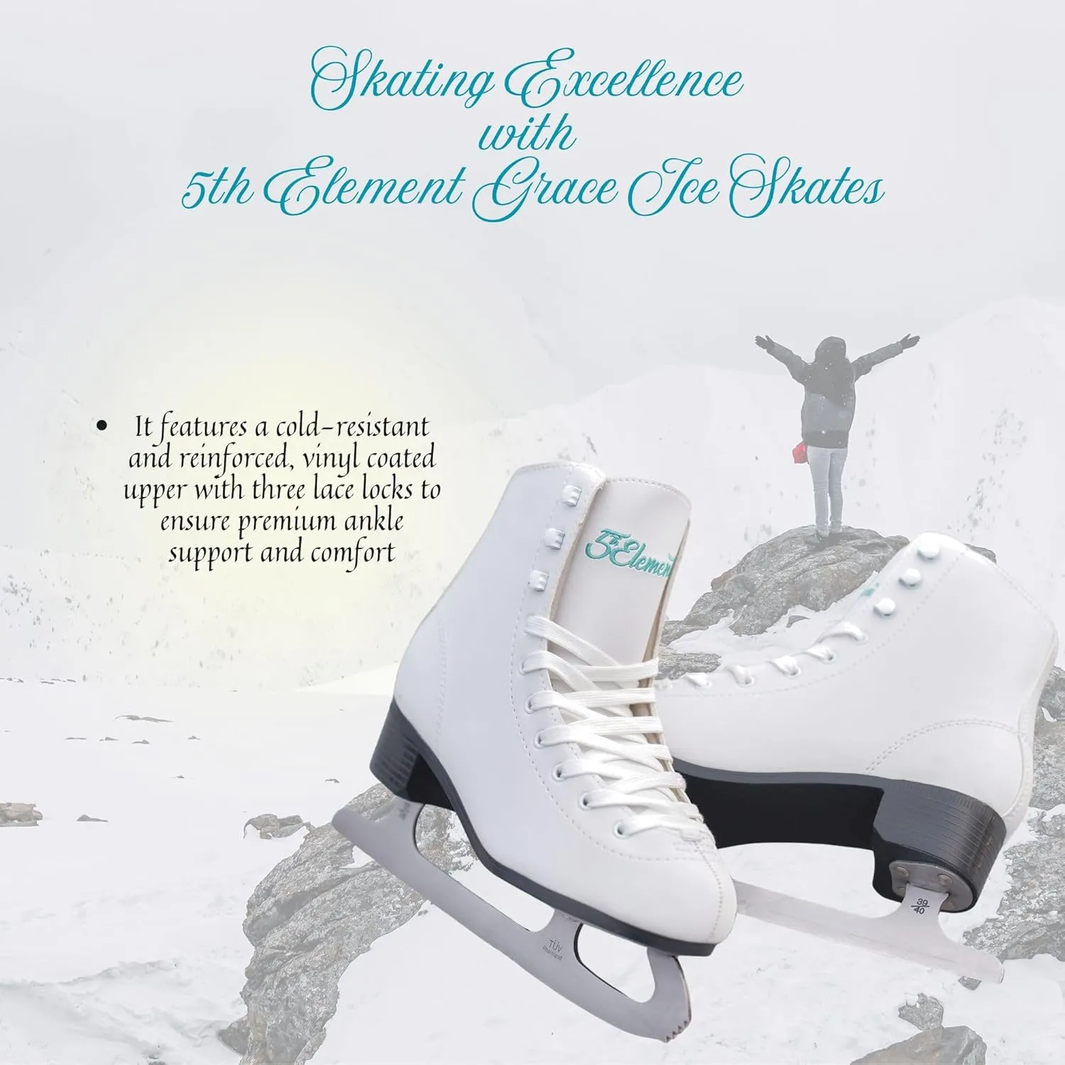5th Element Grace Ice Skates for Women - Comfortable Figure Skates with Velvety Soft Tricot/Fleece-Lining - Stylish Women's Ice Skating Shoes