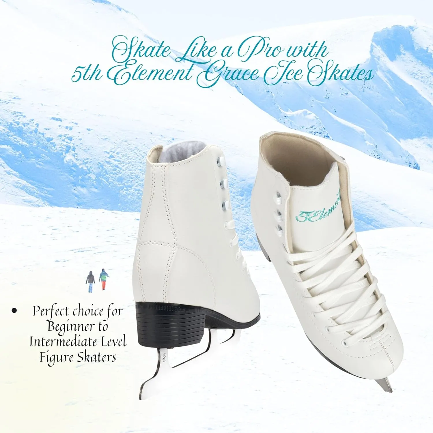 5th Element Grace Ice Skates for Women - Comfortable Figure Skates with Velvety Soft Tricot/Fleece-Lining - Stylish Women's Ice Skating Shoes