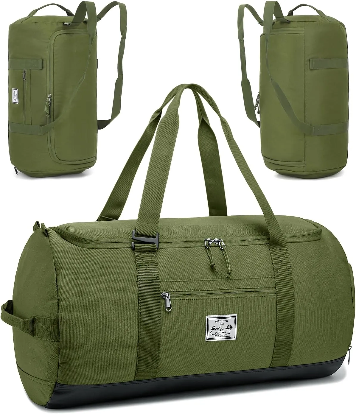 60L Large Gym Duffle Bag with Separate Shoe Compartment, Waterproof & Durable Duffel Bag for Men and Women - Convertible Backpack Design, Green