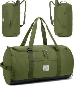 60L Large Gym Duffle Bag with Separate Shoe Compartment, Waterproof & Durable Duffel Bag for Men and Women - Convertible Backpack Design, Green