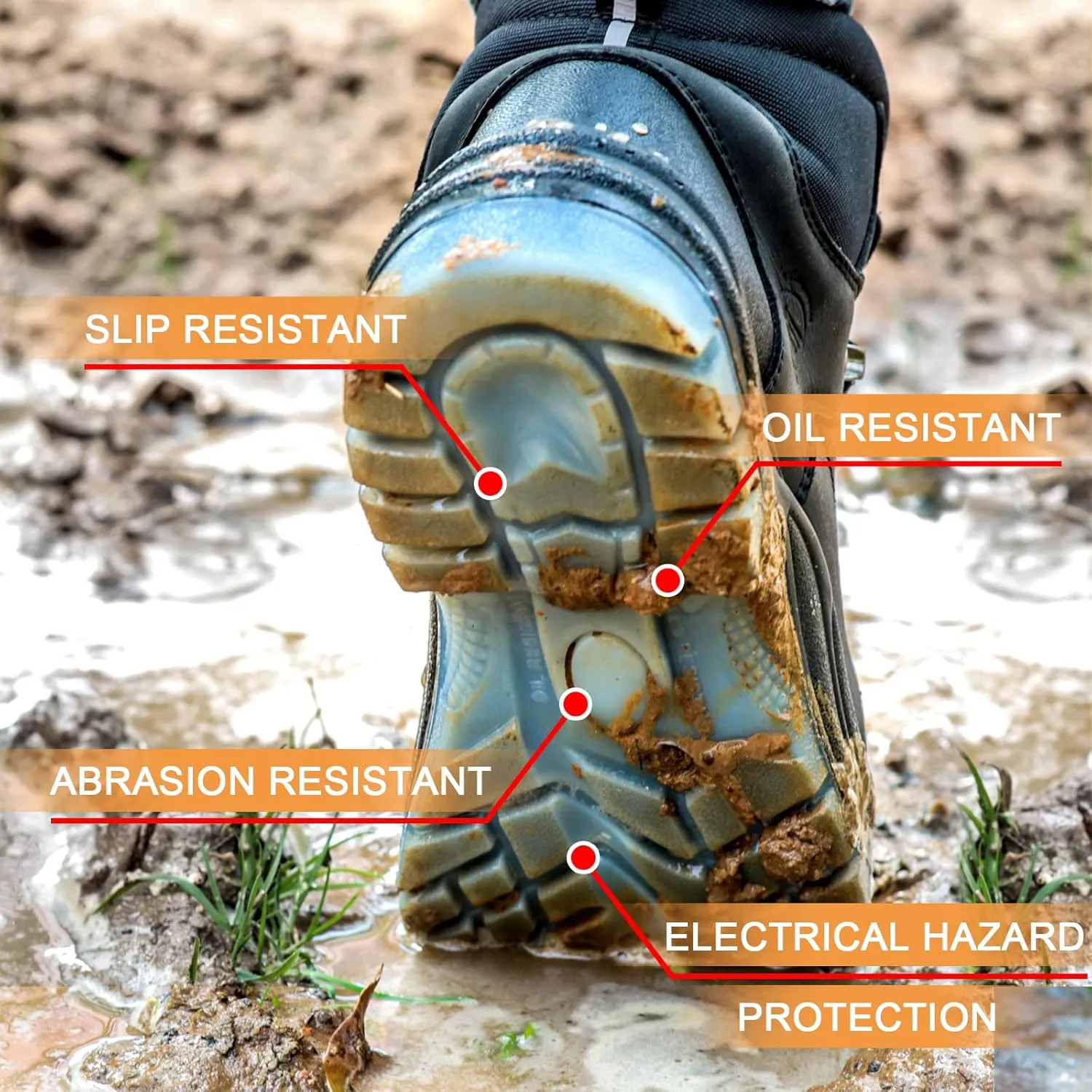 6" Steel Toe Work Boots for Men Waterproof Durable Crazy-Horse Non Slip Industrial and Construction Safety Footwear Mens Work Boots