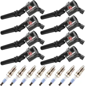 8 Pack DG508 Ignition Coils Iridium Spark Plugs SP479, Compatible with Ford F150 F250 F350 E150 E250 Econoline Excursion Explorer Mustang Lincoln Mercury, Replace# FD503 SP493