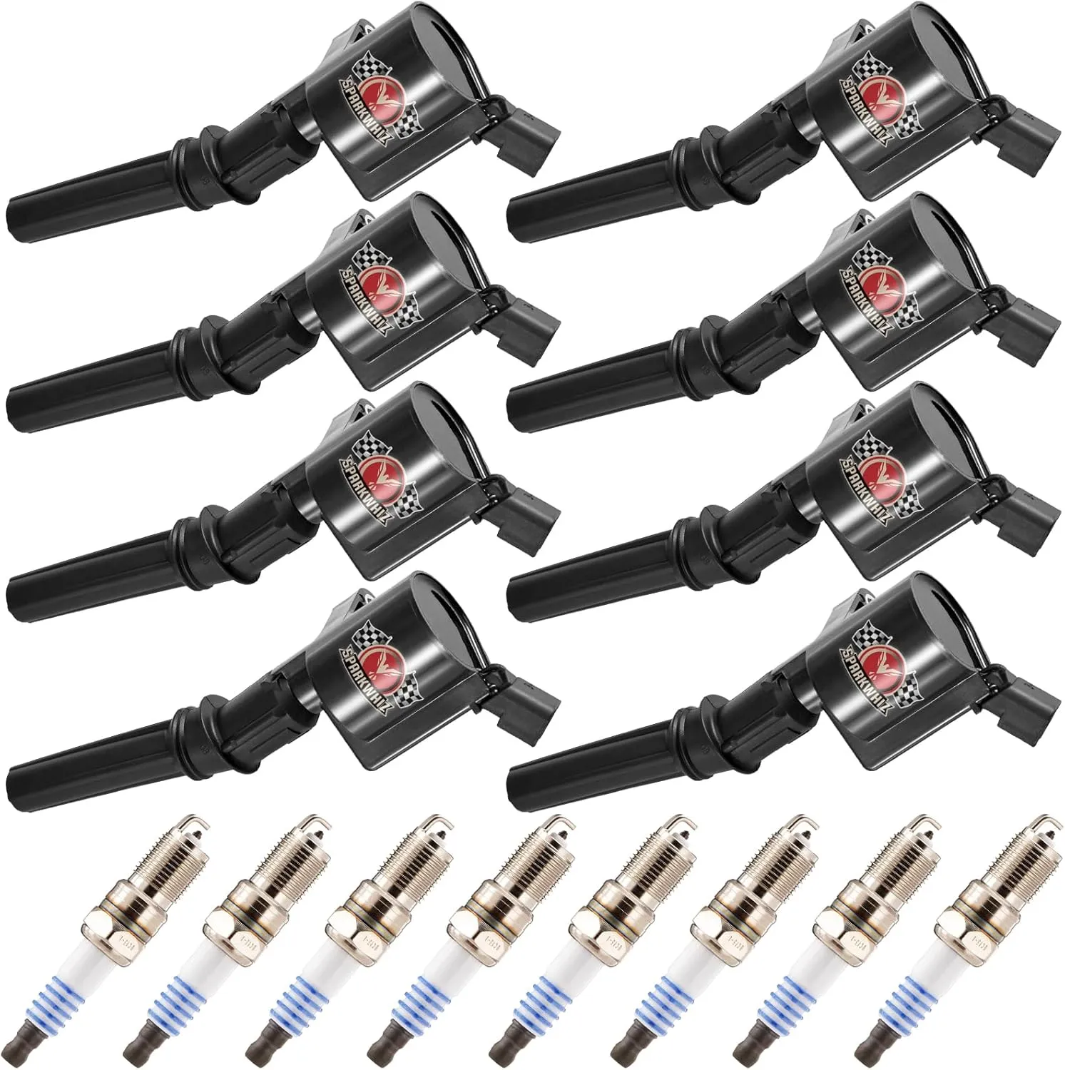 8 Pack DG508 Ignition Coils Iridium Spark Plugs SP479, Compatible with Ford F150 F250 F350 E150 E250 Econoline Excursion Explorer Mustang Lincoln Mercury, Replace# FD503 SP493