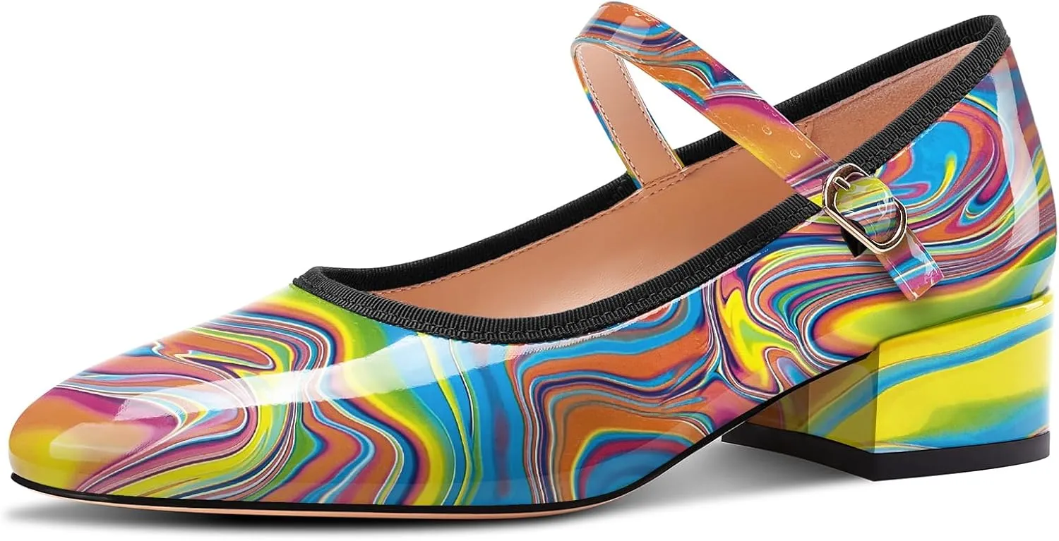 Aachcol Womens Mary Jane Shoes Round Toe Chunky Block Heel Mary Jane Pumps Office Low Heel Dress Shoes 2.0 Inches Heels
