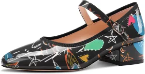 Aachcol Womens Mary Jane Shoes Round Toe Chunky Block Heel Mary Jane Pumps Office Low Heel Dress Shoes 2.0 Inches Heels