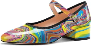 Aachcol Womens Mary Jane Shoes Round Toe Chunky Block Heel Mary Jane Pumps Office Low Heel Dress Shoes 2.0 Inches Heels