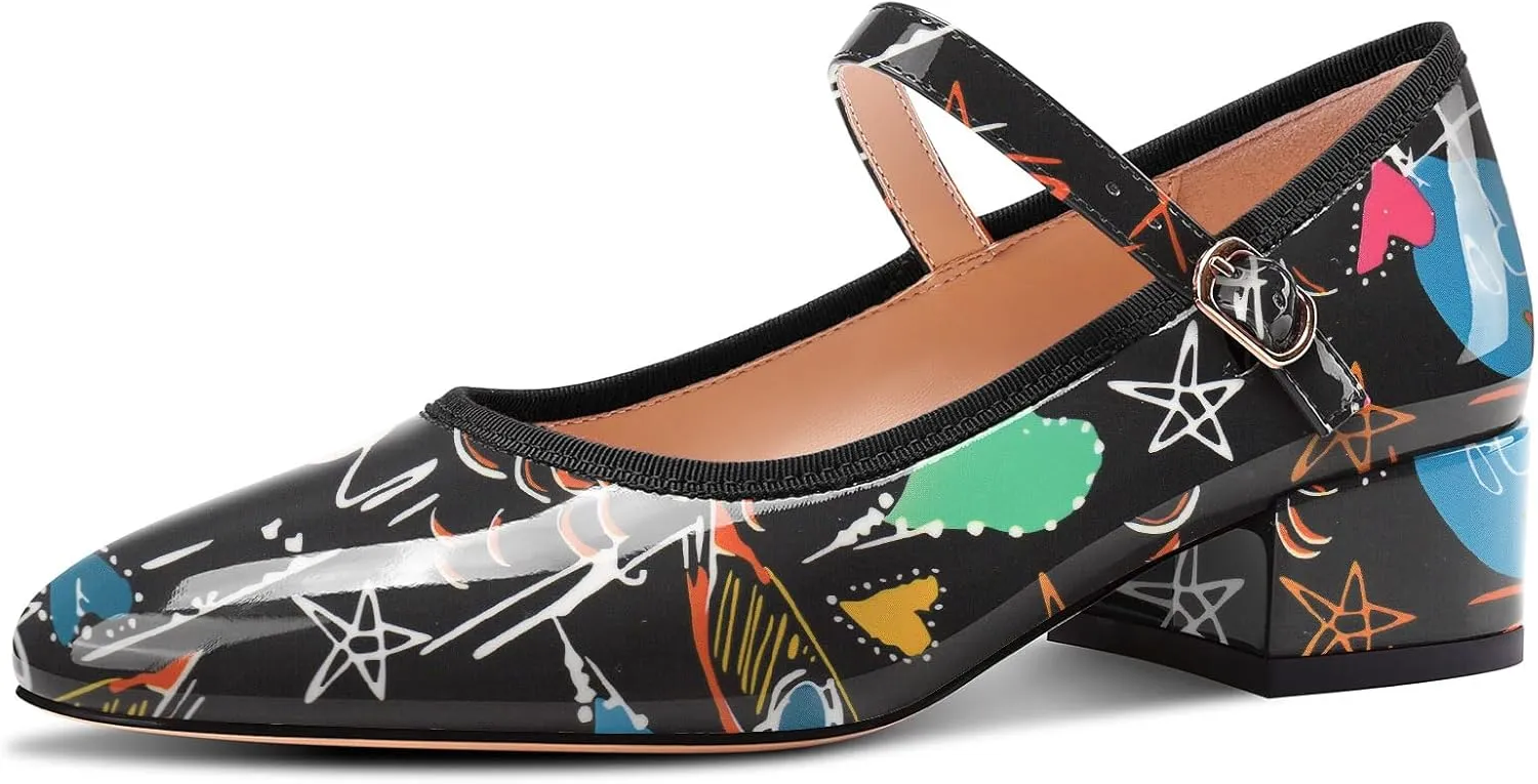 Aachcol Womens Mary Jane Shoes Round Toe Chunky Block Heel Mary Jane Pumps Office Low Heel Dress Shoes 2.0 Inches Heels