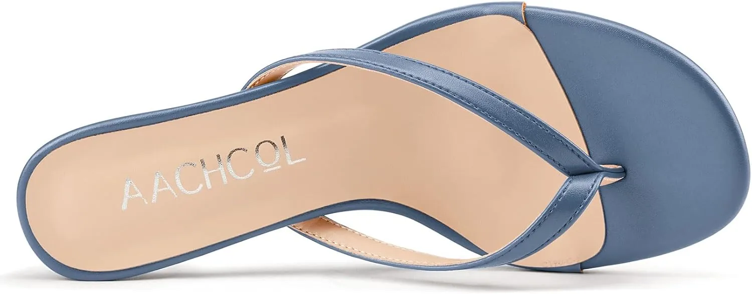 Aachcol Womens Open Toe Flip Flops Stiletto Backless Slippers Slip on Kitten Heel Thong Sandals Slides Party Dress Mules 2.6 Inches Heels