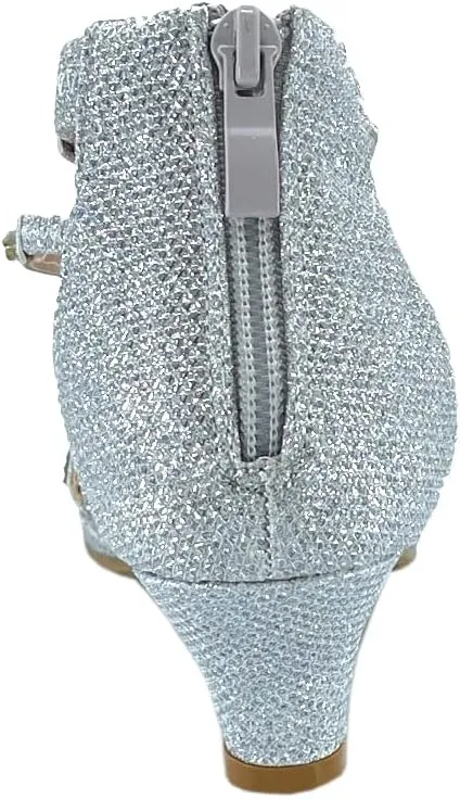 ABSOLEX Girl's Toddler/Little Kid/Big Kid Cross Strappy Open Toe Rhinestone Dressy Low Heel Dress Up Pump Sandal
