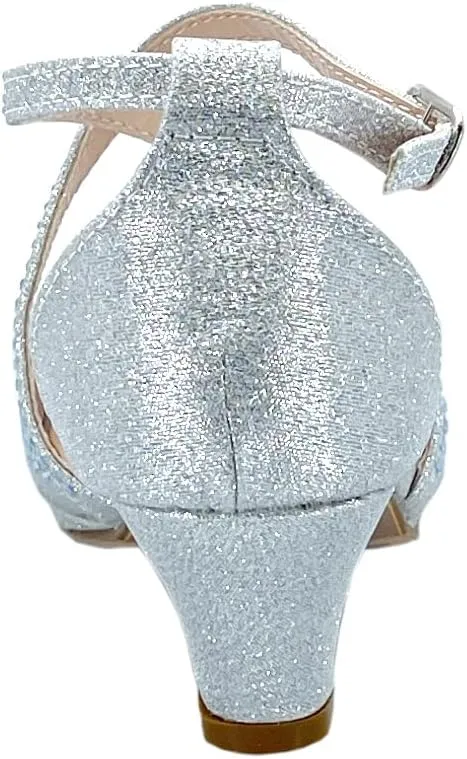 ABSOLEX Girl's Toddler/Little Kid/Big Kid Cross Strappy Open Toe Rhinestone Dressy Low Heel Dress Up Pump Sandal