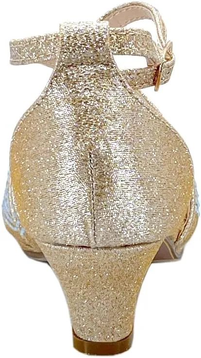 ABSOLEX Girl's Toddler/Little Kid/Big Kid Cross Strappy Open Toe Rhinestone Dressy Low Heel Dress Up Pump Sandal