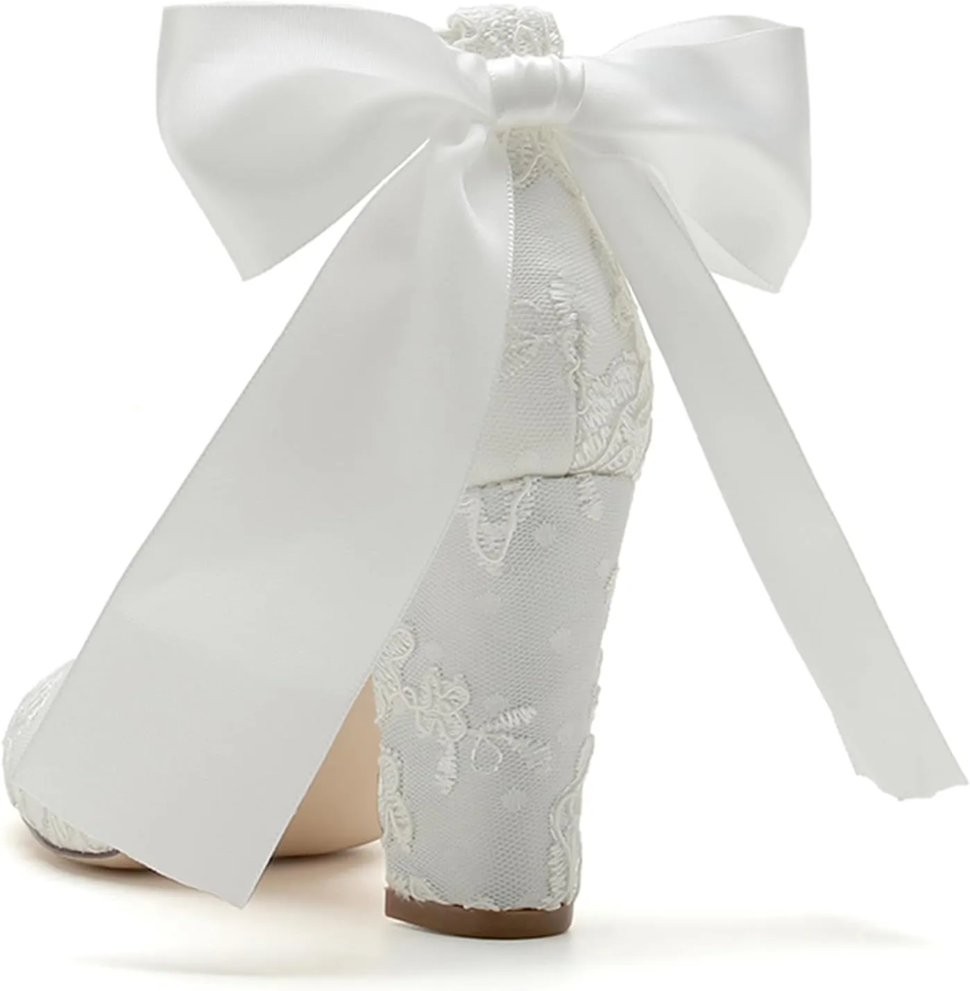 ADMLZQQ Women's High Chunky Heels Lace Pointed Toe Block Ankle Strap Dress Shoe Ladies Pump Wedding Shoes