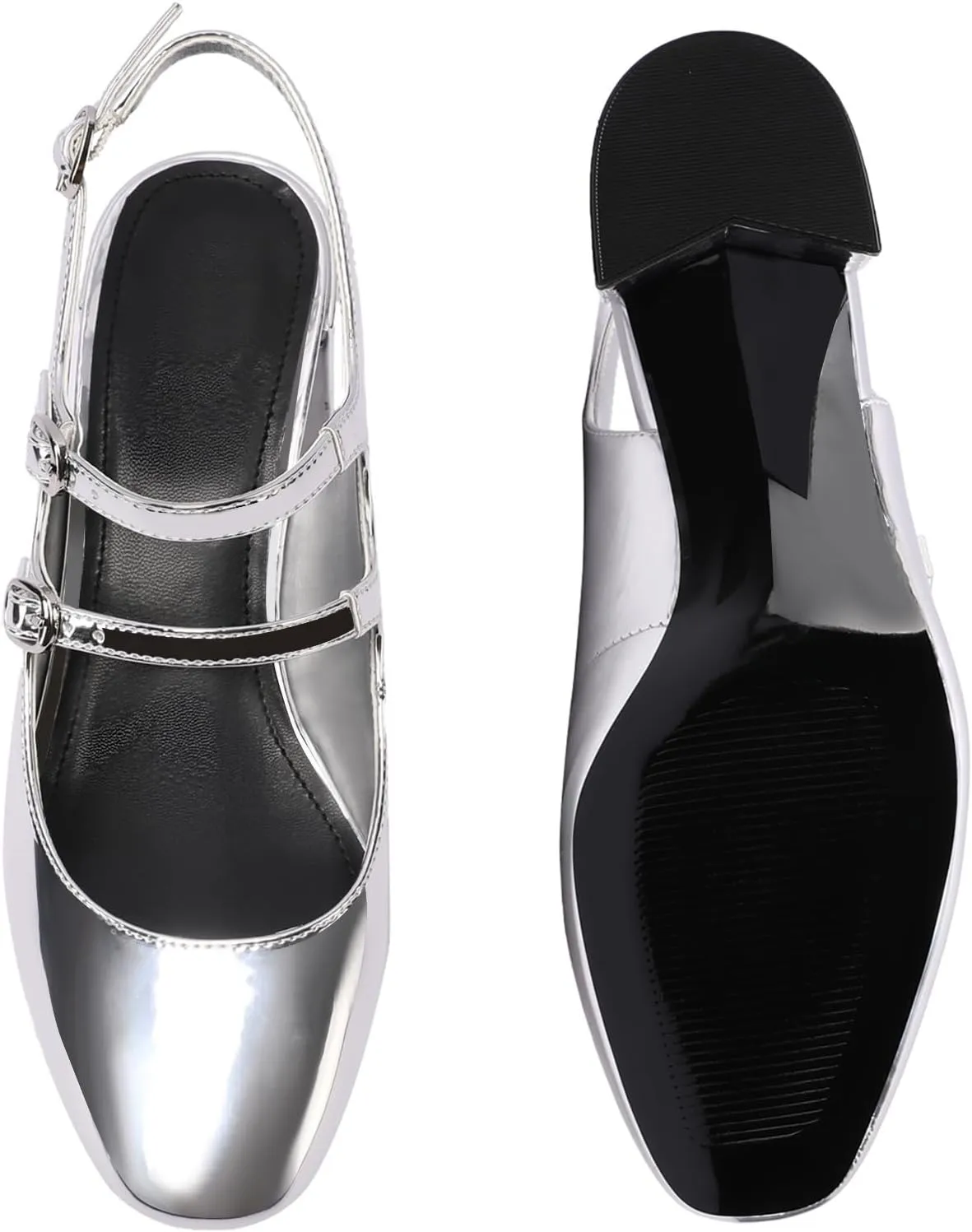Adrizzlein Women Mary Janes Pumps Round Toe Strappy Chunky Heel Pumps with Adjustable Buckle