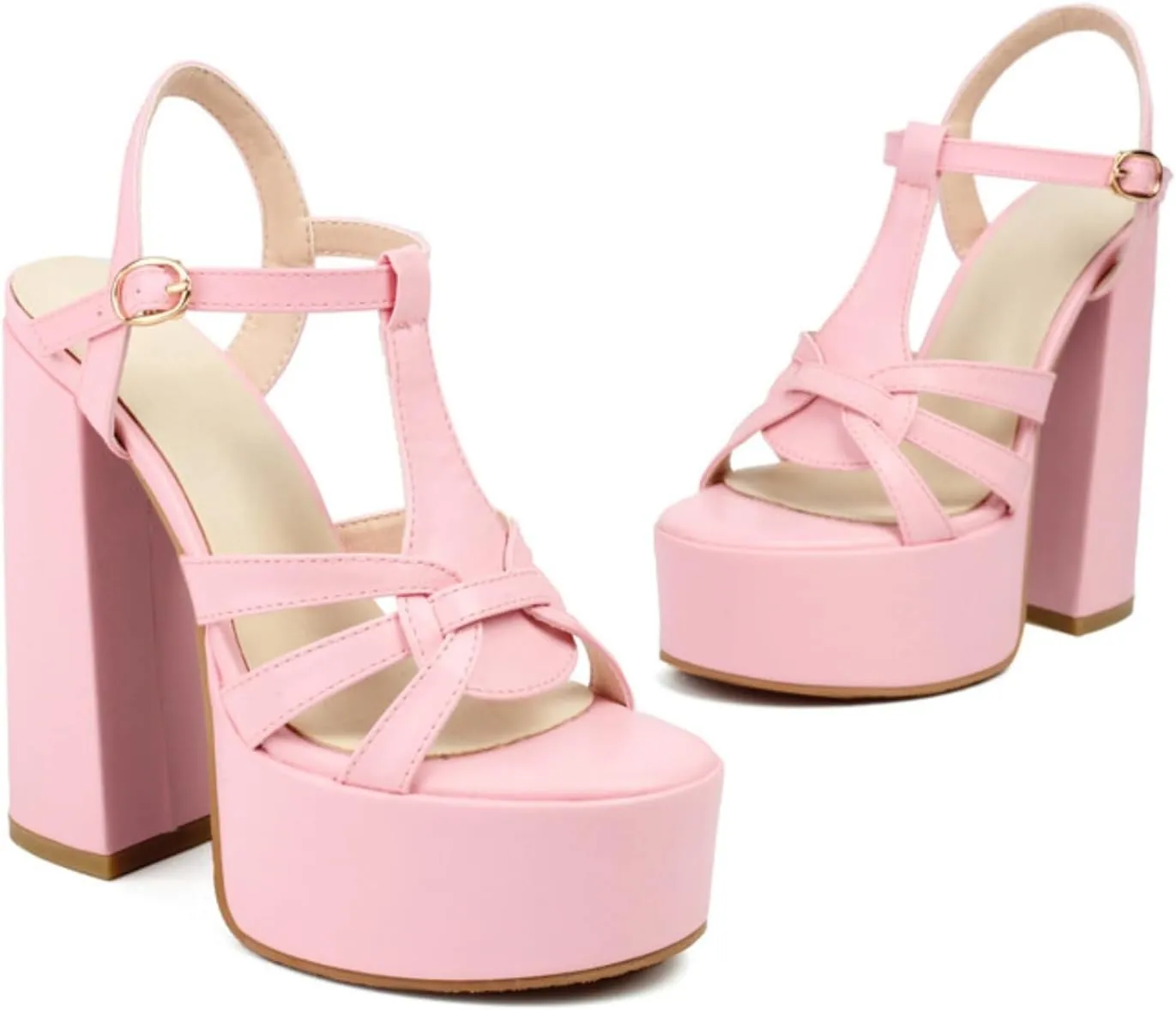 Aflngle Women's T Strap High Heels Sandals Platform Chunky Open Toe Heeled Sandal Sexy Slingback Evening Wedding Dress Pumps Shoes