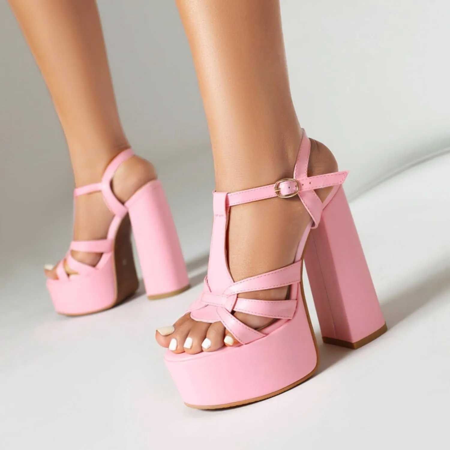 Aflngle Women's T Strap High Heels Sandals Platform Chunky Open Toe Heeled Sandal Sexy Slingback Evening Wedding Dress Pumps Shoes
