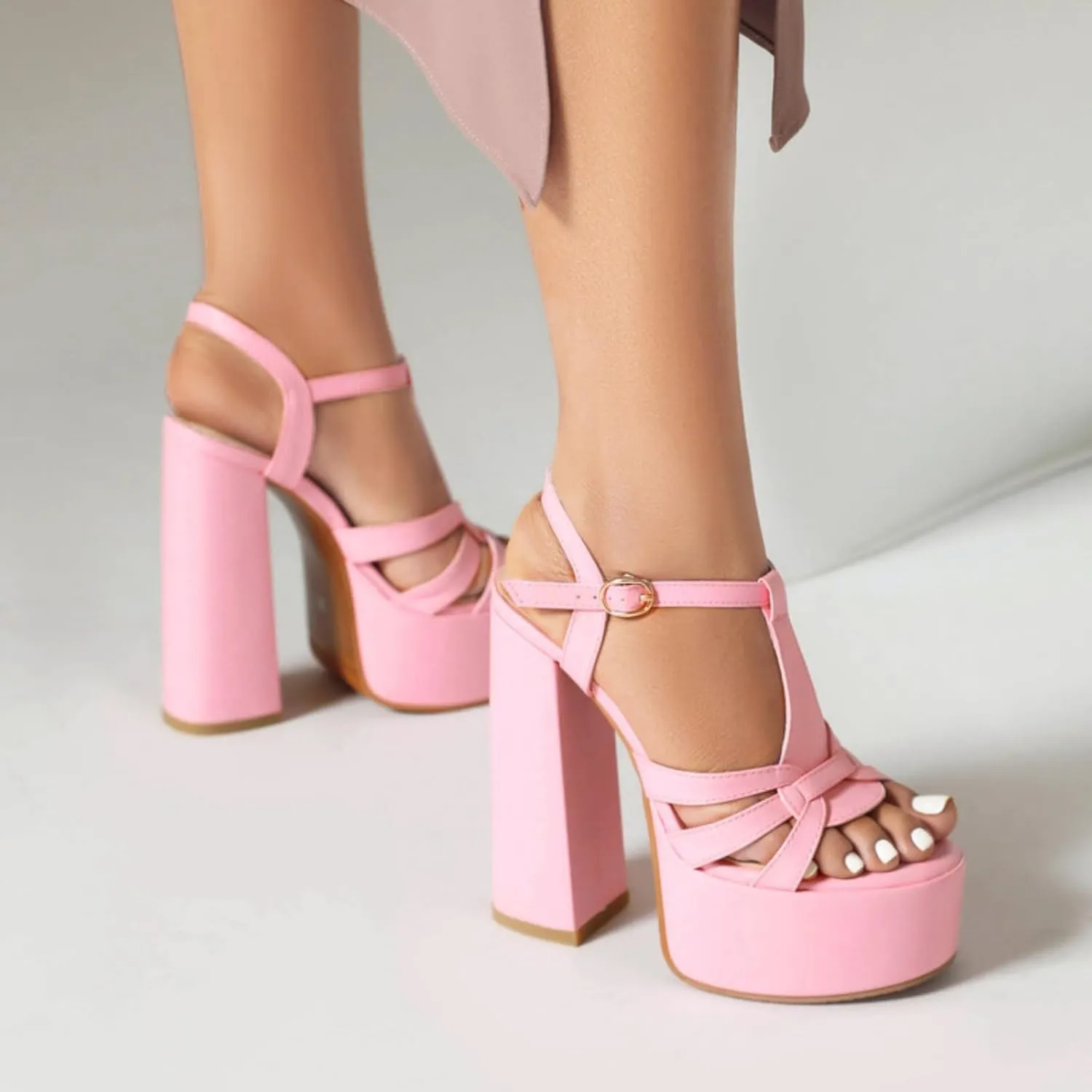 Aflngle Women's T Strap High Heels Sandals Platform Chunky Open Toe Heeled Sandal Sexy Slingback Evening Wedding Dress Pumps Shoes