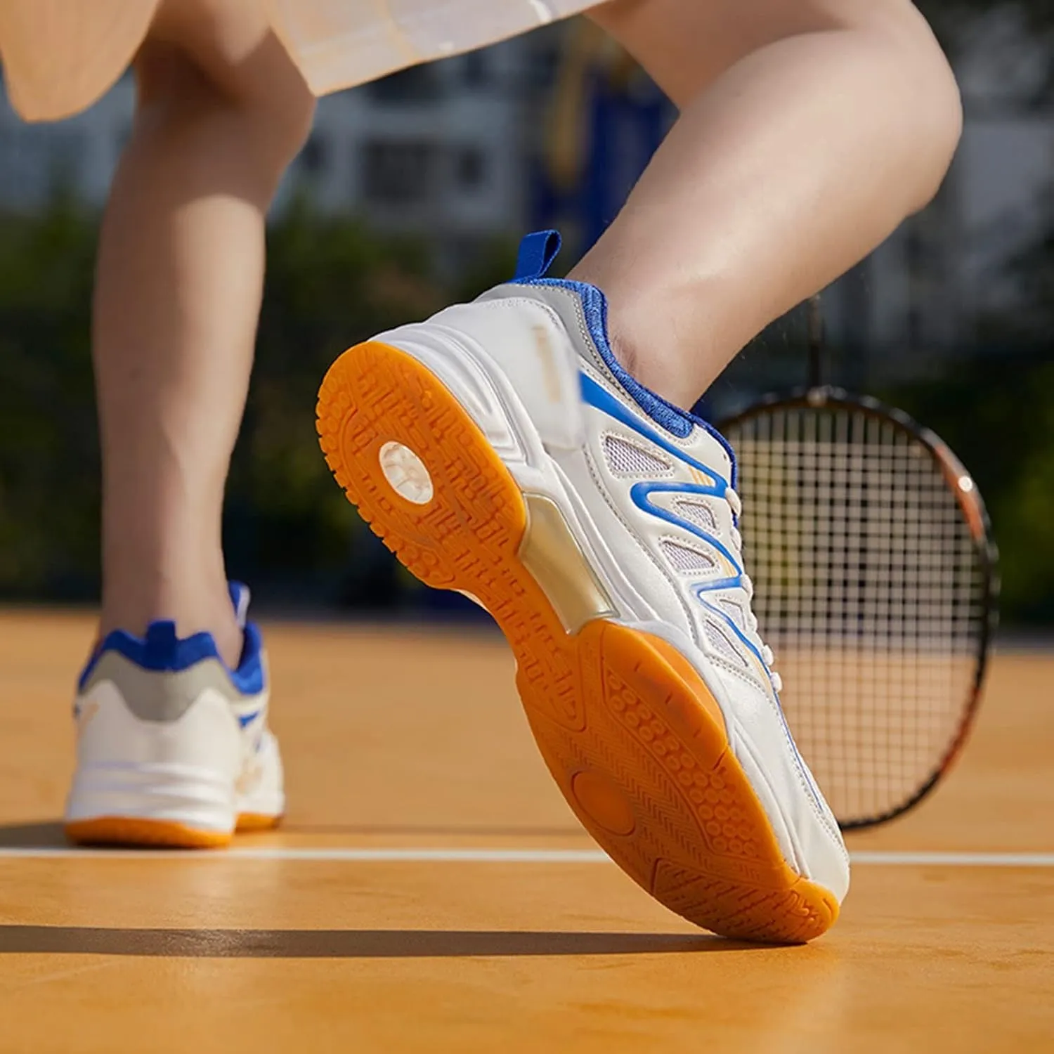 AIRFUL Men's Badminton Tennis Shoes Lightweight Wear-Resistant Indoor Court Training Racketball Squash Tennis Athletic Shoes (Color : Blue, Size : 5.5 Women/4 Men)