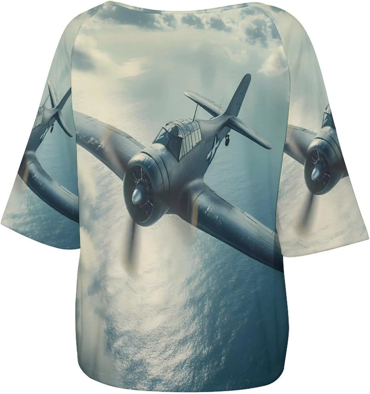 Airplane Aviation Women's Off Shoulder Tops Printed T Shirt Loose Blouse Shirt