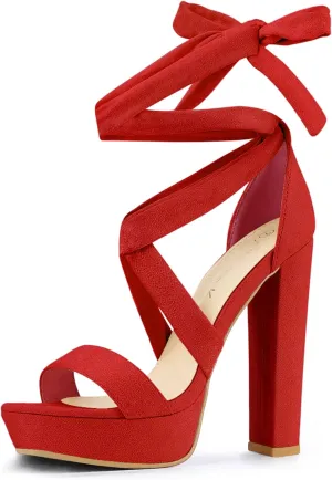 Allegra K Women's Lace Up Platform Block Heel Sandals