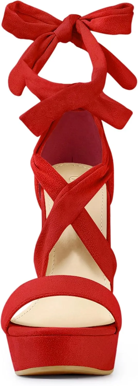 Allegra K Women's Lace Up Platform Block Heel Sandals