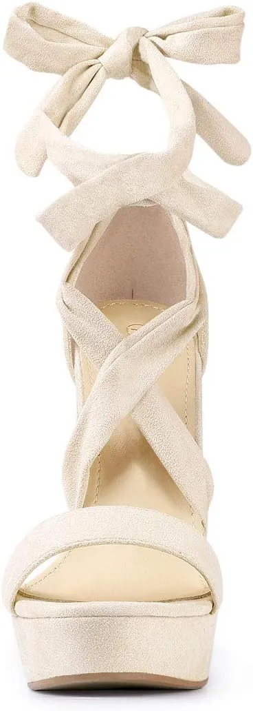 Allegra K Women's Lace Up Platform Block Heel Sandals