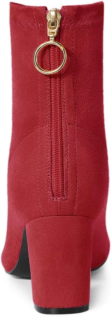 Allegra K Women's Pointed Toe Zipper Chunky Heels Ankle Boots