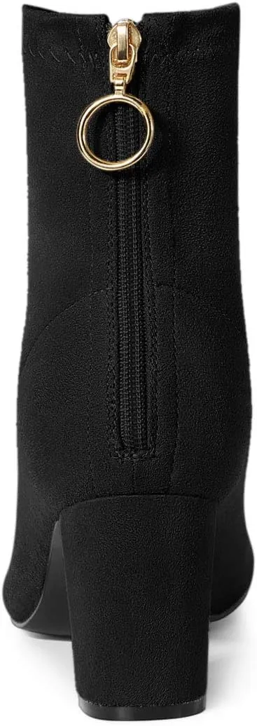 Allegra K Women's Pointed Toe Zipper Chunky Heels Ankle Boots