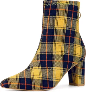Allegra K Women's Pointed Toe Zipper Chunky Heels Ankle Boots