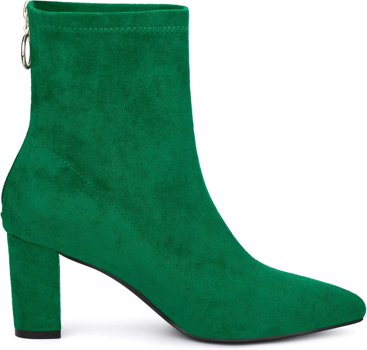 Allegra K Women's Pointed Toe Zipper Chunky Heels Ankle Boots