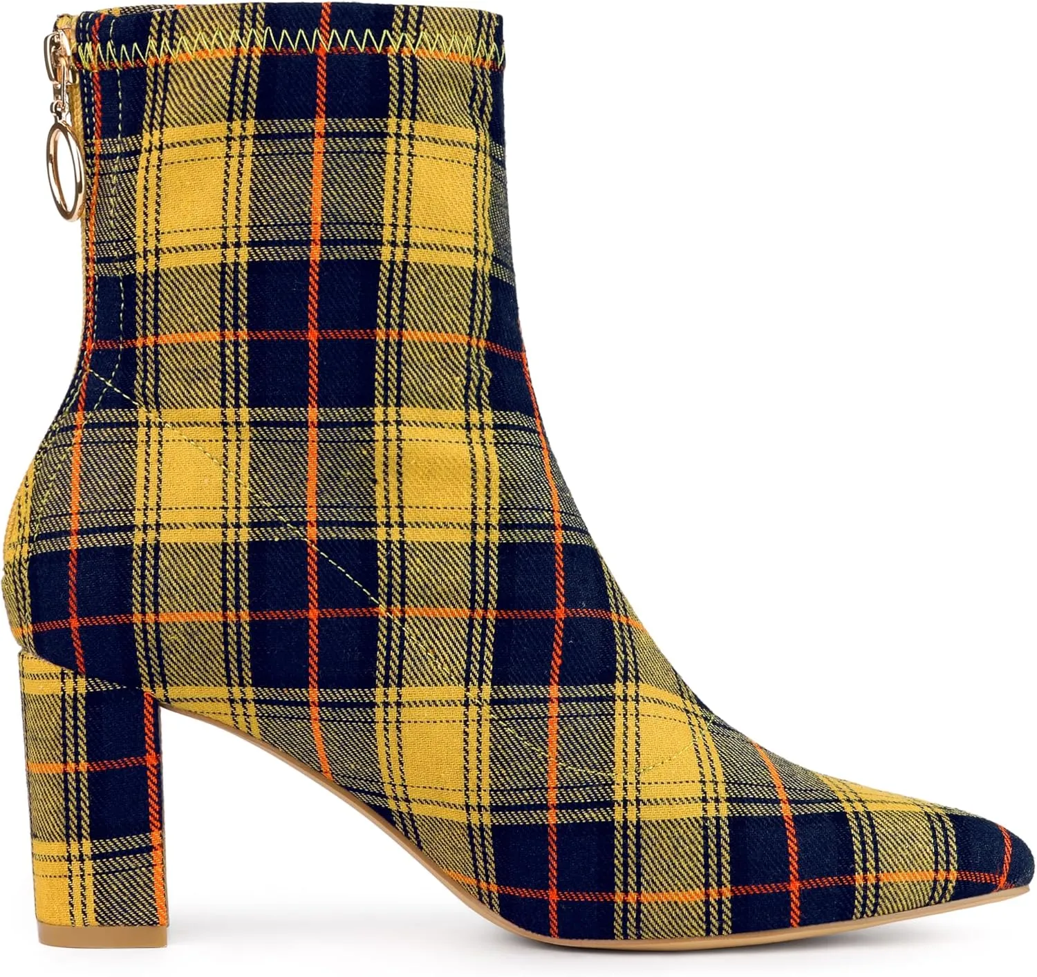 Allegra K Women's Pointed Toe Zipper Chunky Heels Ankle Boots