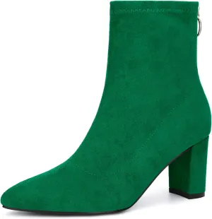 Allegra K Women's Pointed Toe Zipper Chunky Heels Ankle Boots