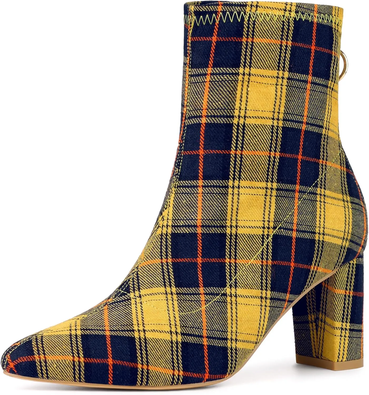 Allegra K Women's Pointed Toe Zipper Chunky Heels Ankle Boots