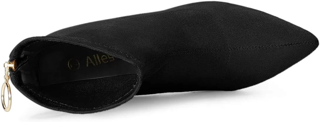 Allegra K Women's Pointed Toe Zipper Chunky Heels Ankle Boots