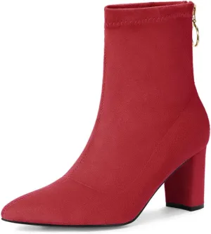Allegra K Women's Pointed Toe Zipper Chunky Heels Ankle Boots