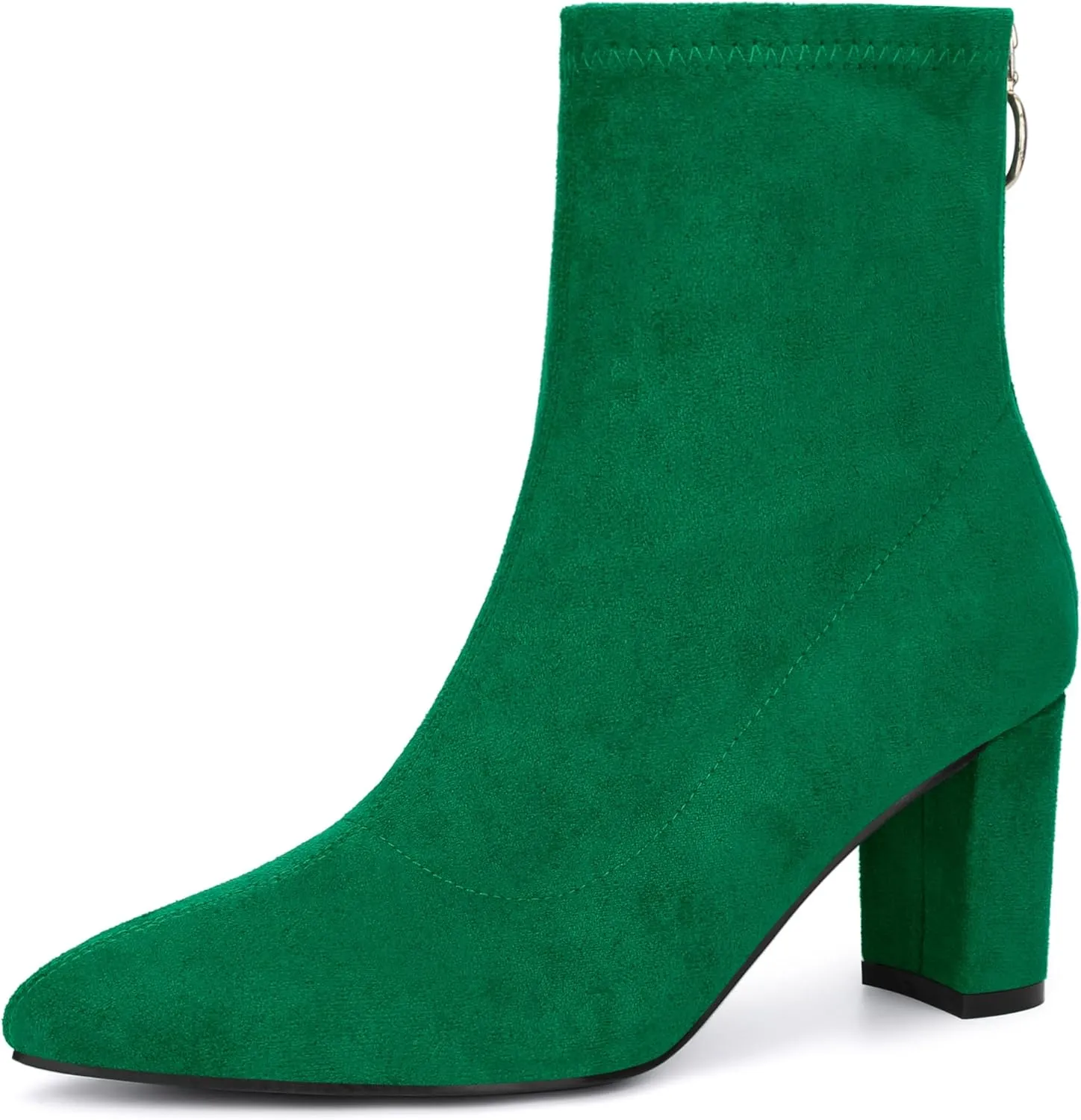 Allegra K Women's Pointed Toe Zipper Chunky Heels Ankle Boots