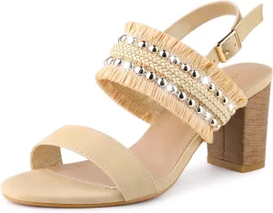 Allegra K Women's Tassels Braided Strap Chunky Heel Mexican Sandal Bohemian Shoes