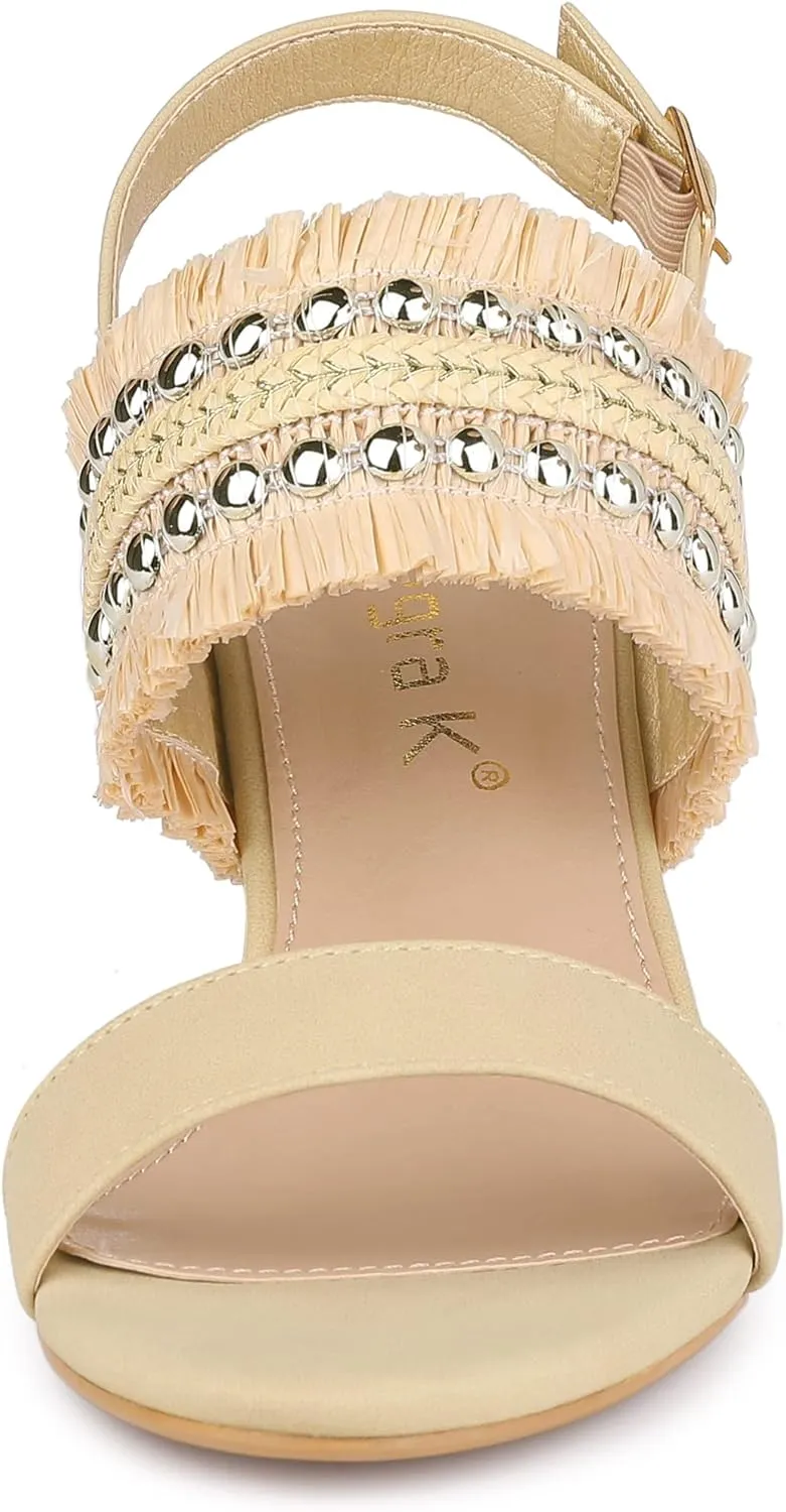 Allegra K Women's Tassels Braided Strap Chunky Heel Mexican Sandal Bohemian Shoes