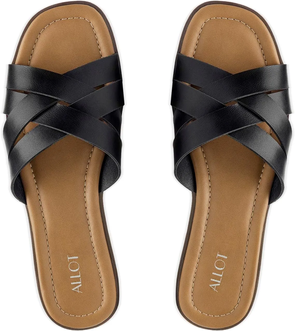 ALLOT Women's Flat Sandals Cross Straps Slides Slip On Open Toe Comfortable Summer Shoes